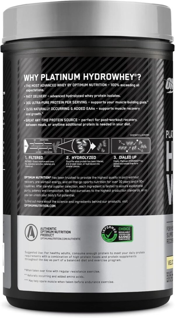 Optimum Nutrition Platinum Hydrowhey Protein Powder, 100% Hydrolyzed Whey Protein Isolate Powder, Flavor: Velocity Vanilla, 20 Servings, 1.76 Pounds (Packaging May Vary)