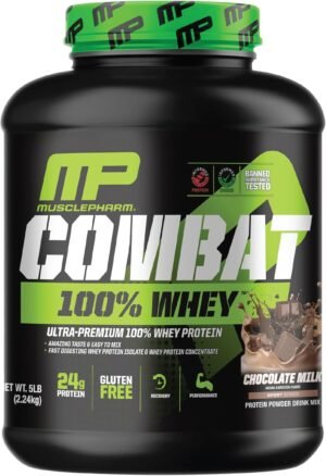 MusclePharm Combat 100% Whey Protein Powder, Chocolate Milk, Fast Recovery & Muscle Gain with Whey Protein Isolate, High Protein Powder for Women & Men, Gluten Free, 5 Lb, 70 Servings
