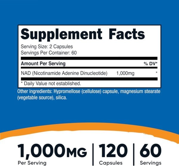 Nutricost NAD+ Supplement 1,000mg per Serving,120 Capsules (Nicotinamide Adenine Dinucleotide) - 60 Servings, Gluten-Free, Vegan