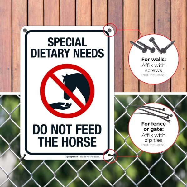 Sigo Signs - Special Dietary Needs Do Not Feed The Horse Sign, 10x7 Inches, 55 mil Thick HDPS (High Density Polystyrene), Made in USA