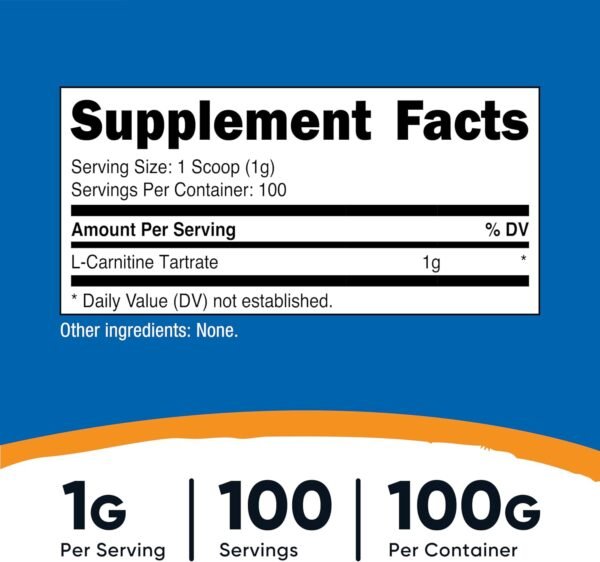 Nutricost L-Carnitine Tartrate Powder (100 Grams) - 1 Gram per Serving; 100 Servings