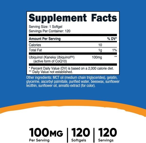 Nutricost Ubiquinol Softgels (120 Softgels | 100 mg Per Serving) - Superior Absorption Antioxidant | Active Form of CoQ10 - Gluten Free, Non-GMO