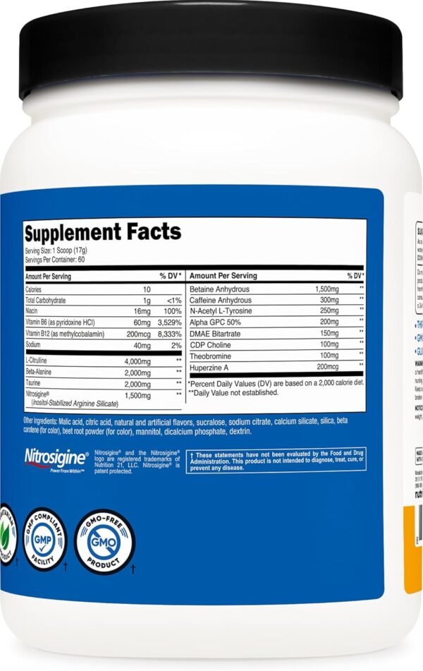 Nutricost Pre-X Xtreme PreWorkout Powder Complex, Peach Mango, 60 Servings, Vegetarian, Non-GMO and Gluten Free