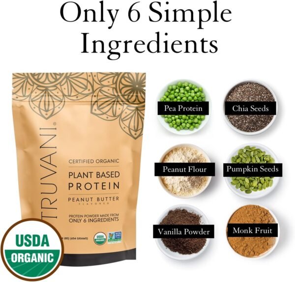 Truvani Vegan Pea Protein Powder | Peanut Butter | 20g Organic Plant Based Protein | 20 Servings | Keto | Gluten & Dairy Free | Low Carb | No Added Sugar