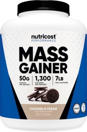 Nutricost Mass Gainer Cookies N Cream Flavor, 6.9 LBS, 50 Grams of Protein Per Serving - Non-GMO