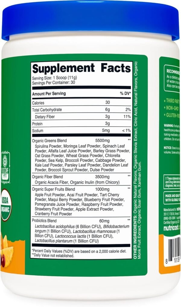 Nutricost Organic Super Greens Powder (30 Servings) Orange Sunrise Flavor - Superfood Supplement Drink Mix