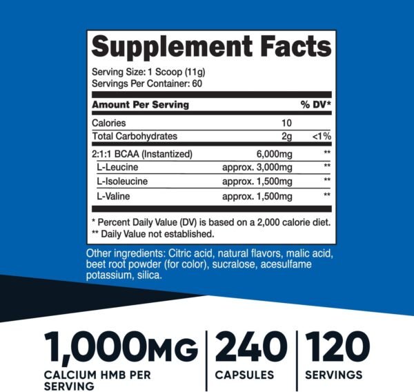 Nutricost BCAA Powder (Raspberry Lemonade, 60 Servings) - Optimal 2:1:1 Ratio