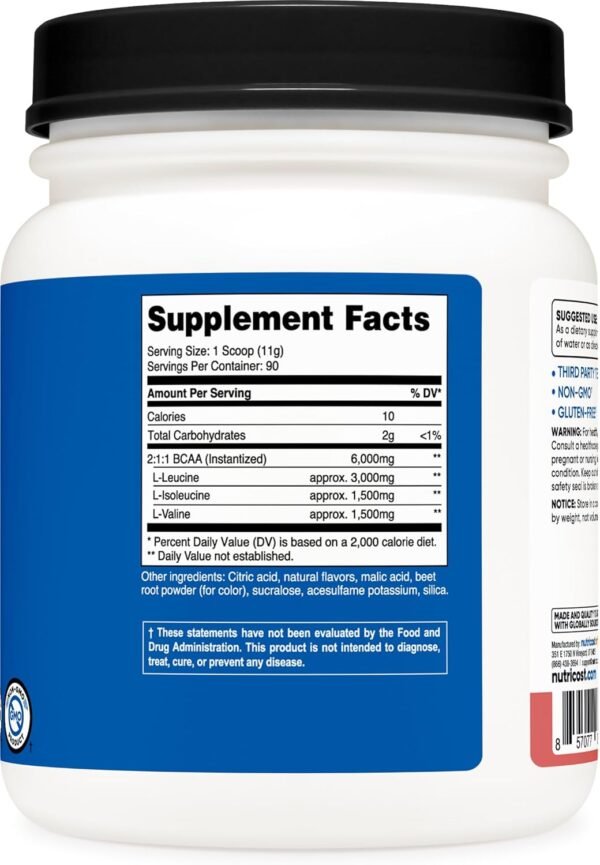 Nutricost BCAA Powder 2:1:1 (Raspberry Lemonade, 90 Servings)