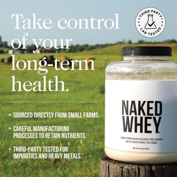 Naked Vanilla Whey Protein 1Lb, Only 3 Ingredients, All Natural Grass Fed Whey Protein Powder + Vanilla + Coconut Sugar- GMO-Free, Soy Free, Gluten Free. Aid Muscle Growth, 12 Servings