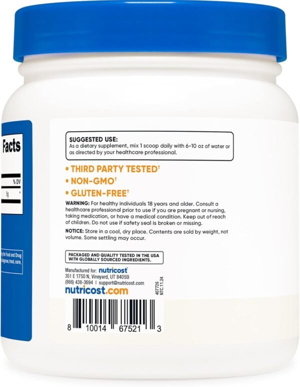 Nutricost L-Glutamine Powder (500 Grams) Unflavored - Gluten Free & Non-GMO, 100 Servings