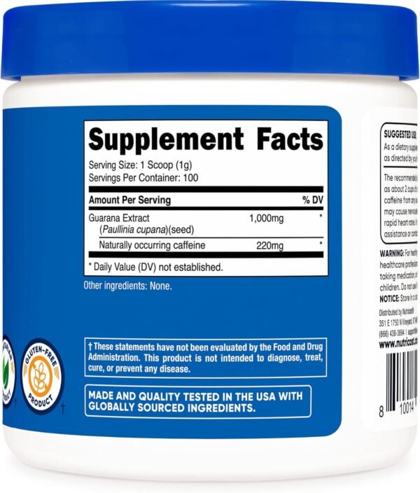 Nutricost Guarana Extract Powder 100 Grams - Natural Brazilian Herbal Caffeine/Energizer Supplement