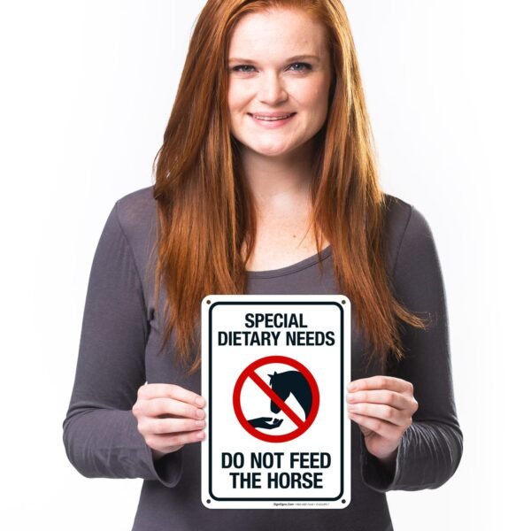 Sigo Signs - Special Dietary Needs Do Not Feed The Horse Sign, 10x7 Inches, 55 mil Thick HDPS (High Density Polystyrene), Made in USA