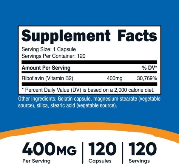 Nutricost Vitamin B2 (Riboflavin) 400mg, 120 Capsules - Gluten Free, Non-GMO