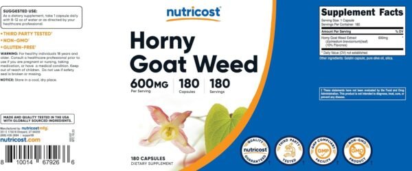 Nutricost Horny Goat Weed Extract (Epimedium) - 180 Capsules, 180 Servings, 600mg Per Capsule