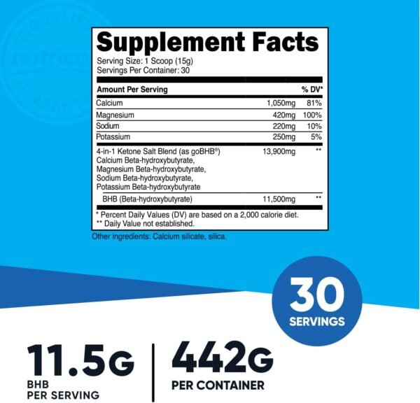 Nutricost Keto BHB Exogenous Ketones 4-in-1 (30 Servings) 12g Beta-Hydroxybutyrate (BHB) Per Serving, (Unflavored) - Ketone Salts