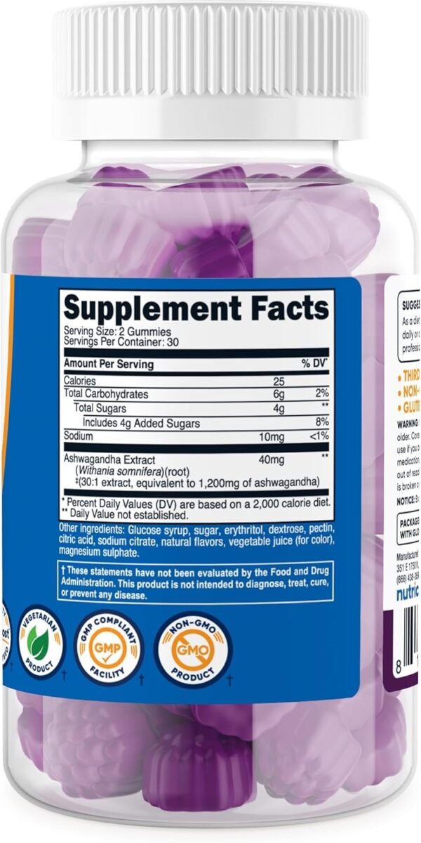 Nutricost Ashwagandha Gummies 1200mg Equivalent Per Serving (Mixed Berry Flavor), 60 Gummies, 30 Servings
