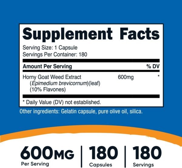 Nutricost Horny Goat Weed Extract (Epimedium) - 180 Capsules, 180 Servings, 600mg Per Capsule