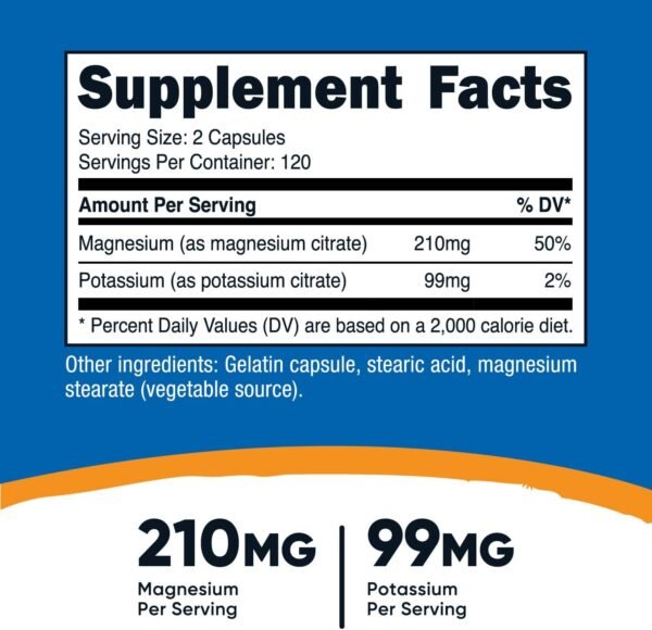 Nutricost Potassium (99 mg) Magnesium (210 mg) Citrates, 240 Capsules - Non-GMO, Gluten Free