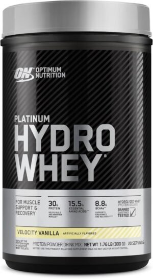 Optimum Nutrition Platinum Hydrowhey Protein Powder, 100% Hydrolyzed Whey Protein Isolate Powder, Flavor: Velocity Vanilla, 20 Servings, 1.76 Pounds (Packaging May Vary)
