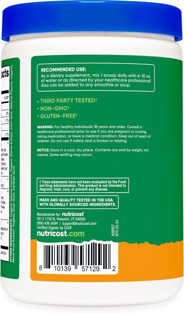 Nutricost Organic Super Greens Powder (30 Servings) Orange Sunrise Flavor - Superfood Supplement Drink Mix