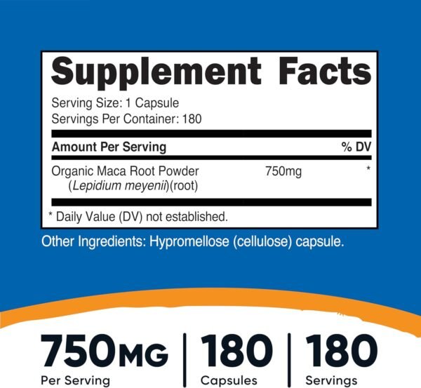 Nutricost Maca Root (Lepidium meyenii) 750mg, 180 Capsules, 180 Servings