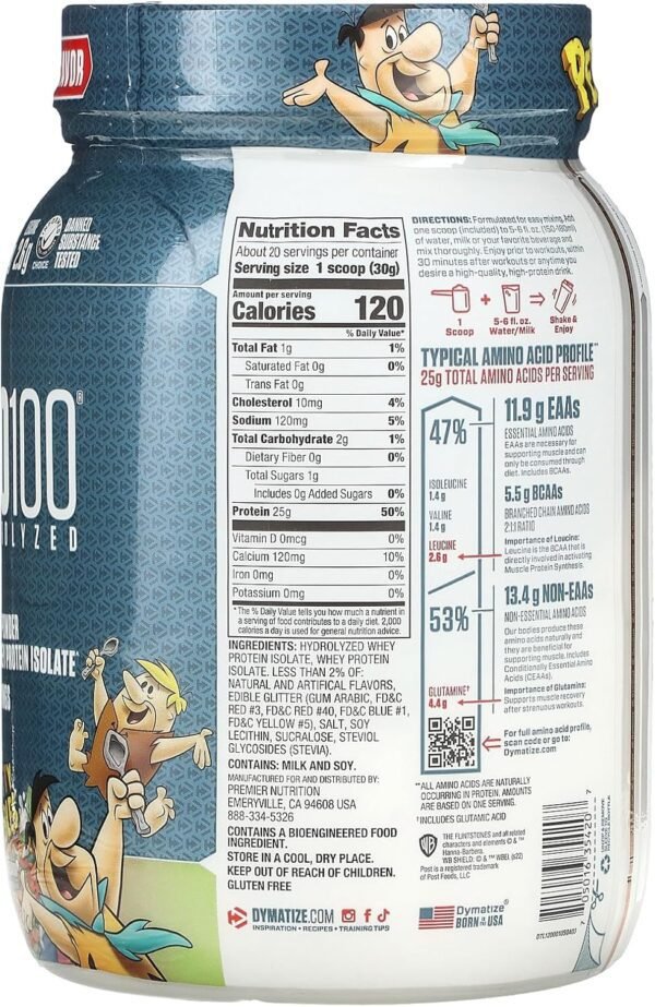 Dymatize ISO100 Whey Protein Powder Isolate, Fruity Pebbles, 25g of Protein, 20 Servings, 5.5g BCAAs, Less Than 120 Cal., Gluten Free, 1g Fat, 1g Sugar, 2g Carb