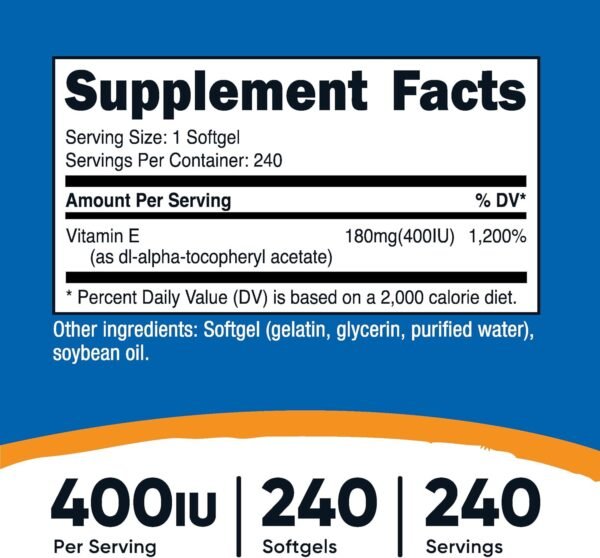 Nutricost Vitamin E 400 IU, 240 Softgel Capsules - Gluten Free, Non-GMO