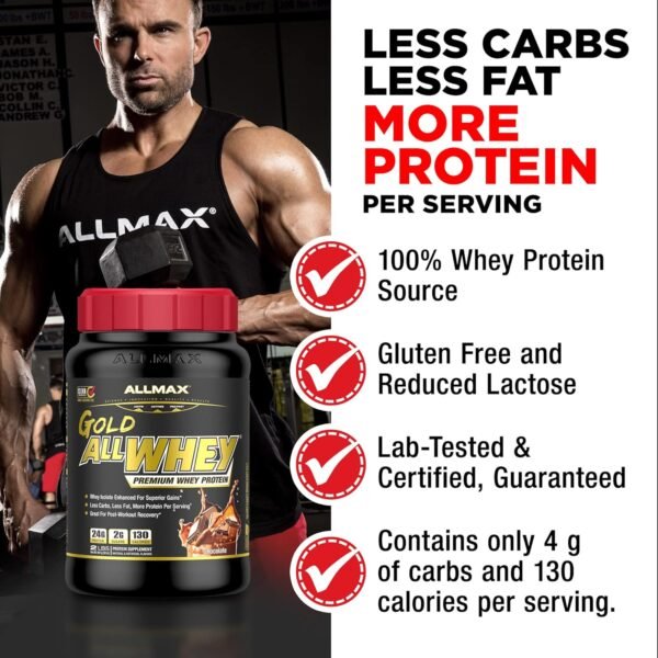 ALLMAX GOLD ALLWHEY, Chocolate Peanut Butter - 5 lb - 24 Grams of Protein Per Scoop - Gluten Free, Low Carb & Low Sugar - Approx. 71 Servings