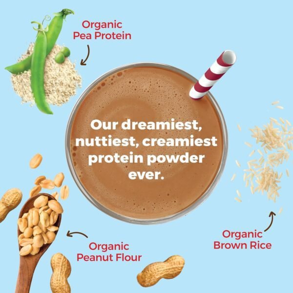 Orgain X Justin's ® Organic Vegan Nut Butter Protein Powder, Chocolate Peanut Butter- 20g Plant Protein, 1g Sugar, Gluten Free, No Dairy, Soy Ingredients, or Artificial Flavors, 1.17 lb