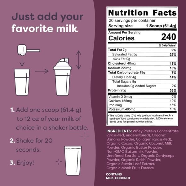 FlavCity All-in-One Protein Powder Smoothie, Brownie Batter - 100% Grass-Fed Whey Protein Powder with 25g Protein & 10g Collagen - Gluten-Free Pre Workout & Post Workout Drink - 20 Servings