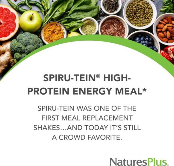 NaturesPlus SPIRU-TEIN, Vanilla - 2.12 lbs - Spirulina Protein Powder - Vitamins & Minerals for Energy - Vegetarian, Gluten Free - 32 Servings