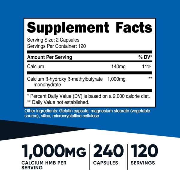 Nutricost HMB (Beta-Hydroxy Beta-Methylbutyrate) 1000mg (240 Capsules) - 500mg Per Capsule, 120 Servings - Gluten Free and Non-GMO