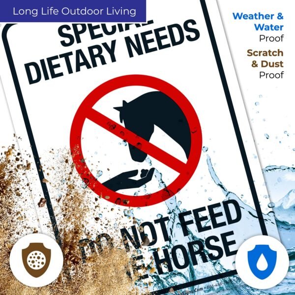 Sigo Signs - Special Dietary Needs Do Not Feed The Horse Sign, 10x7 Inches, 55 mil Thick HDPS (High Density Polystyrene), Made in USA