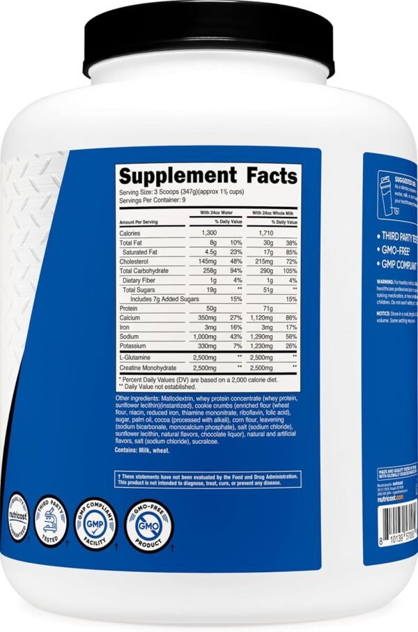 Nutricost Mass Gainer Cookies N Cream Flavor, 6.9 LBS, 50 Grams of Protein Per Serving - Non-GMO
