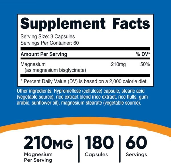 Nutricost Magnesium Glycinate Capsules (180 Capsules, 210 mg Per Serving) - Magnesium Glycinate Supplement for Gentle Absorption
