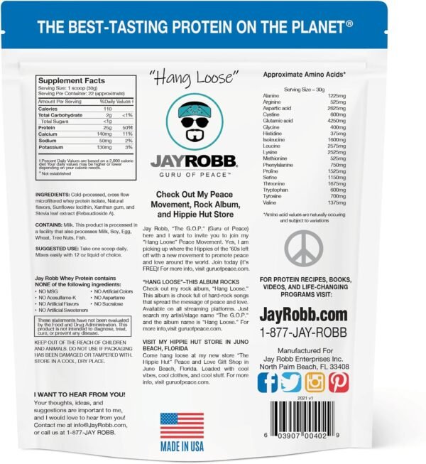 JAYROBB Whey Vanilla Isolate Protein Powder, Low Carb, Keto, Vegetarian, Gluten Free, Lactose Free, No Sugar Added, No Fat, No Soy, Nothing Artificial, Non-GMO, Best-Tasting (24 oz) Grass-Fed