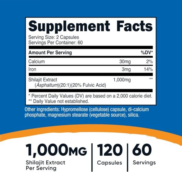 Nutricost Shilajit Capsules (1,000 mg Per Serving) (120 Capsules) - Shilajit Extract with Naturally Occuring Fulvic Acid, 60 Servings, Gluten Free, Non-GMO, Vegan Friendly Dietary Supplement