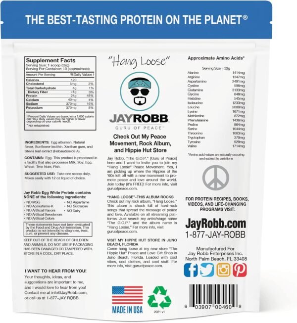 Jay Robb Vanilla Egg White Protein Powder, Low Carb, Keto, Vegetarian, Gluten Free, Lactose Free, No Sugar Added, No Fat, No Soy, Nothing Artificial, Non-GMO, Best-Tasting, (12 oz, Vanilla)