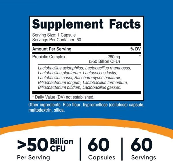 Nutricost Probiotic Complex - 50 Billion CFU, 60 Capsules - Probiotic for Men and Women - Vegetarian Capsules, Non-GMO, Gluten Free