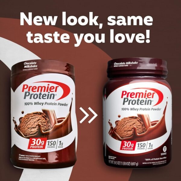 Premier Protein Powder, Chocolate Milkshake, 30g Protein, 1g Sugar, 100% Whey Protein, Keto Friendly, No Soy Ingredients, Gluten Free, 17 Servings, 24.5 Ounce (Pack of 1)