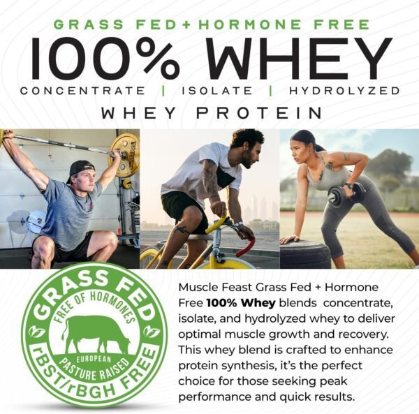 Muscle Feast 100% Grass-Fed Whey Protein, Pastured Raised Hormone Free All Natural, Chocolate, 5lb