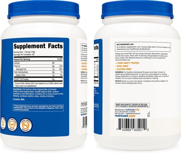 Nutricost C8 MCT Oil Powder 2LBS (32oz) - 95% C8 MCT Oil Powder