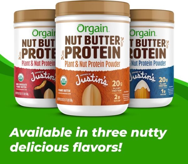 Orgain X Justin's ® Organic Vegan Nut Butter Protein Powder, Chocolate Peanut Butter- 20g Plant Protein, 1g Sugar, Gluten Free, No Dairy, Soy Ingredients, or Artificial Flavors, 1.17 lb