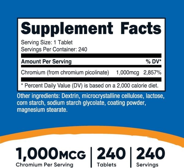 Nutricost Chromium 1000mcg, 240 Tablets - Gluten Free, Non-GMO