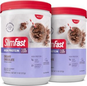 SlimFast High Protein Meal Replacement Shake Powder, 12 Servings (Pack of 2), Advanced Nutrition Smoothie Mix, Digestive Support, Gluten Free, Creamy Chocolate, 20g of Protein (Packaging May Vary)
