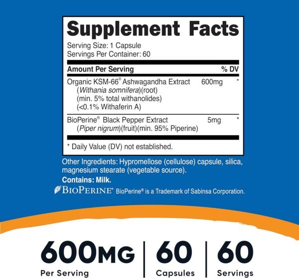 Nutricost KSM-66 Ashwagandha Root Extract 600mg, 60 Veggie Caps - 5% Withanolides - with BioPerine - Full-Spectrum Root Extract
