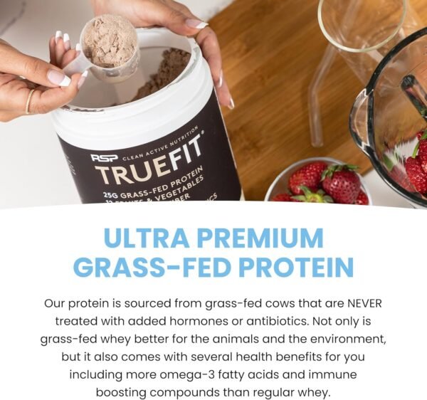 TrueFit Gut Healthy Protein Powder, Grass-Fed Whey Meal Replacement Shake with Prebiotics, Probiotics, & Organic Superfoods, Keto Friendly, Gluten Free
