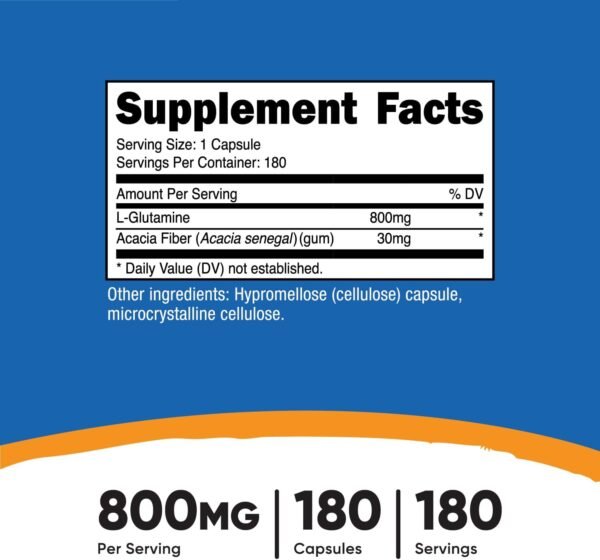 Nutricost L-Glutamine 800mg, 180 Capsules - Gluten Free, Non-GMO