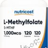 Nutricost Methylfolate 1000mcg, 120 Vegetarian Capsules - Gluten Free, Non-GMO