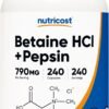 Nutricost Betaine HCl + Pepsin 790mg, 240 Capsules - Gluten Free & Non-GMO